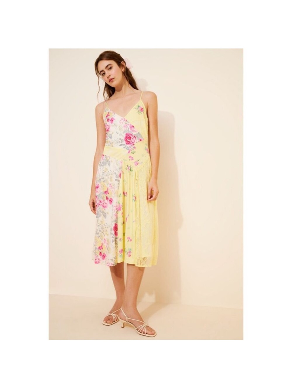 Anthropologie Yellow Floral Mix-Panel Slip Dress